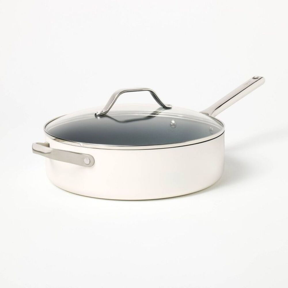 Figmint - 5qt Nonstick Ceramic Coated Aluminum Saute Pan Cre Cream